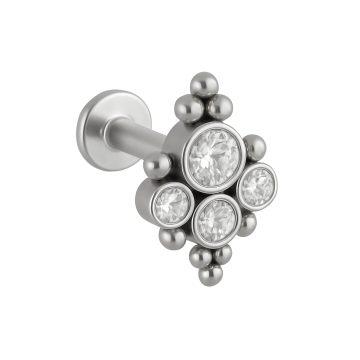 Piercing Titânio Labret 4 Zircônias C/ Cacho