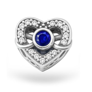 BERLOQUE DE PRATA 925 MODELO CORAÇÃO CRAVEJADO COM ZIRCÔNIA AZUL