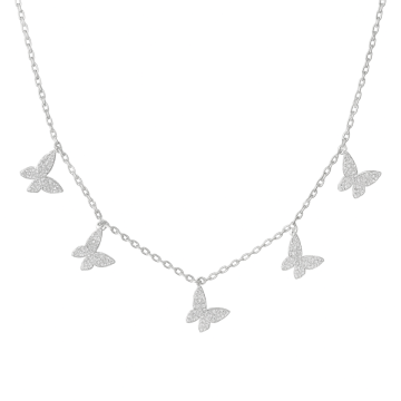 COLAR DE PRATA 925 MODELO 5 BORBOLETAS CRAVEJADA 