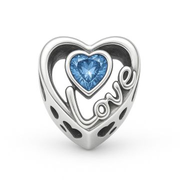 BERLOQUE DE PRATA 925 MODELO CORAÇÃO COM PEDRA AZUL LOVE