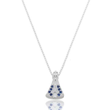COLAR DE PRATA 925 MODELO NOSSA SENHORA CRAVEJADA MANTO AZUL MINI