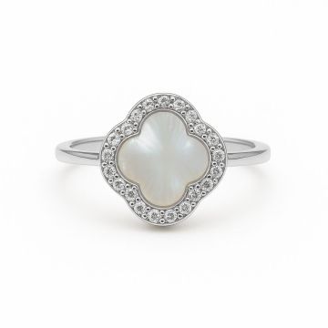 ANEL DE PRATA 925 MODELO TREVO MADREPÉROLA CRAVEJADO