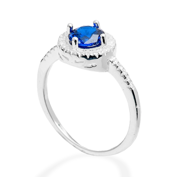ANEL DE PRATA 925 CRAVEJADO COM ZIRCÔNIA REDONDA AZUL 