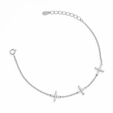 PULSEIRA DE PRATA 925 MODELO TRIO CRUZ CRAVEJADA