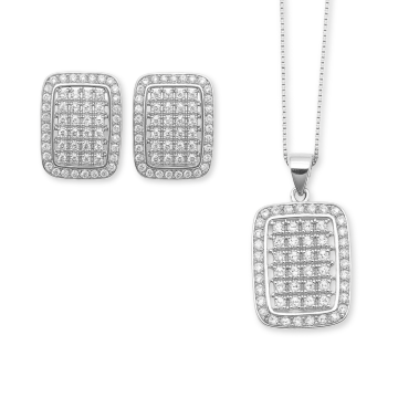 CONJUNTO DE PRATA 925 MODELO QUADRADO CRAVEJADO COM ZIRCÔNIAS