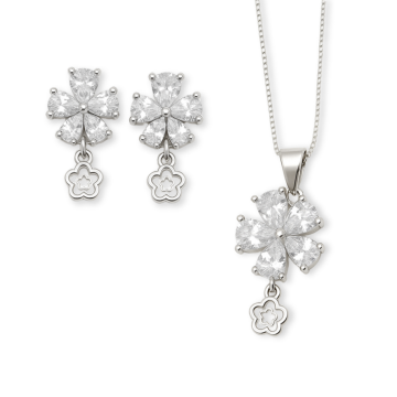 CONJUNTO DE PRATA 925 MODELO MARGARIDA COM PINGENTE TREVO	