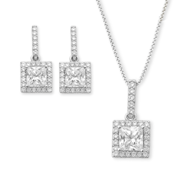 CONJUNTO DE PRATA 925 MODELO PINGENTE QUADRADO CRAVEJADO COM ZIRCÔNIA	