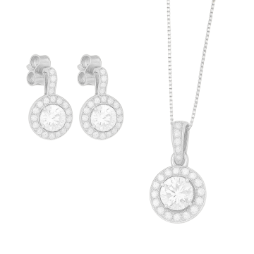 CONJUNTO DE PRATA 925 MODELO REDONDO BORDADO CRAVEJADO E COM PEDRA 