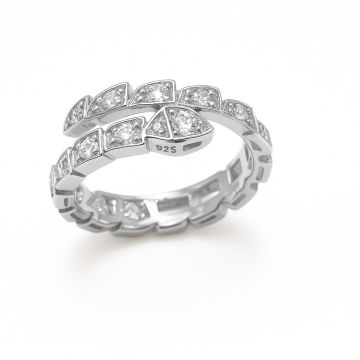 ANEL DE PRATA 925 MODELO SERPENTE CRAVEJADA COM ZIRCÔNIAS	
