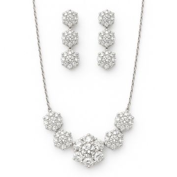 CONJUNTO DE PRATA 925 MODELO MARGARIDAS CRAVEJADAS