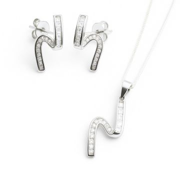 CONJUNTO  DE PRATA 925 MODELO NAVETES COM PEDRAS