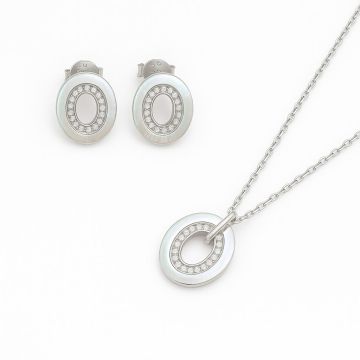 CONJUNTO DE PRATA 925 MODELO OVAL COM ZIRCÔNIAS