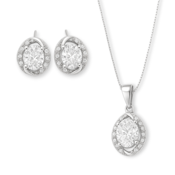 CONJUNTO DE PRATA 925 MODELO CÍRCULO VAZADO CRAVEJADO COM PEDRA 