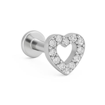 Piercing Titânio Labret Coração Vazado C/ Zircônias