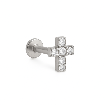 Piercing Aço Cirúrgico Labret Cruz Cravejada