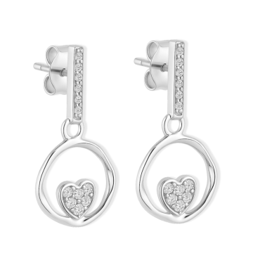 BRINCO DE PRATA 925 MODELO CÍRCULO COM CORAÇÃO CRAVEJADO