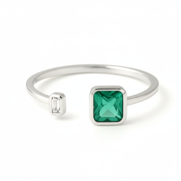 ANEL DE PRATA 925 MODELO PEDRA QUADRADA VERDE REGULÁVEL